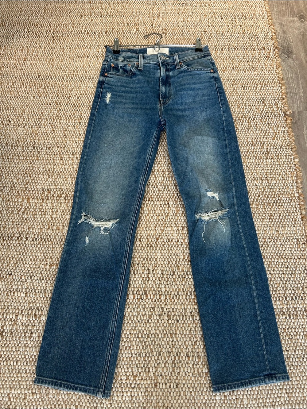 MOTHER SUPERIOR high waisted rider ankle Blue Distressed Straight-Leg Jeans MINT